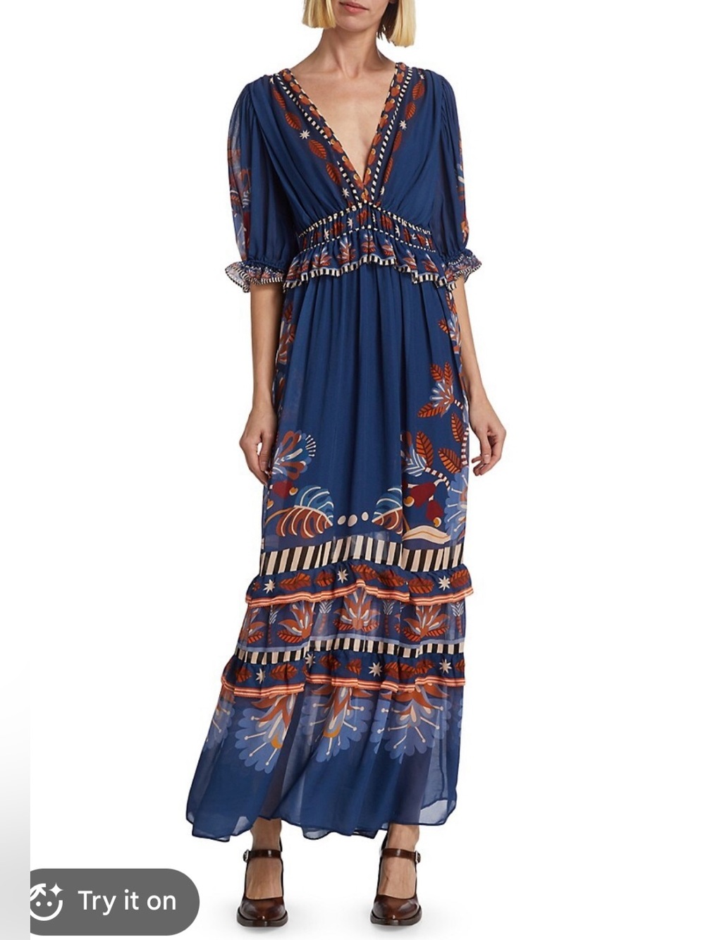 NWOT Farm Rio Nature Beauty Chiffon Geometric Maxi Dress